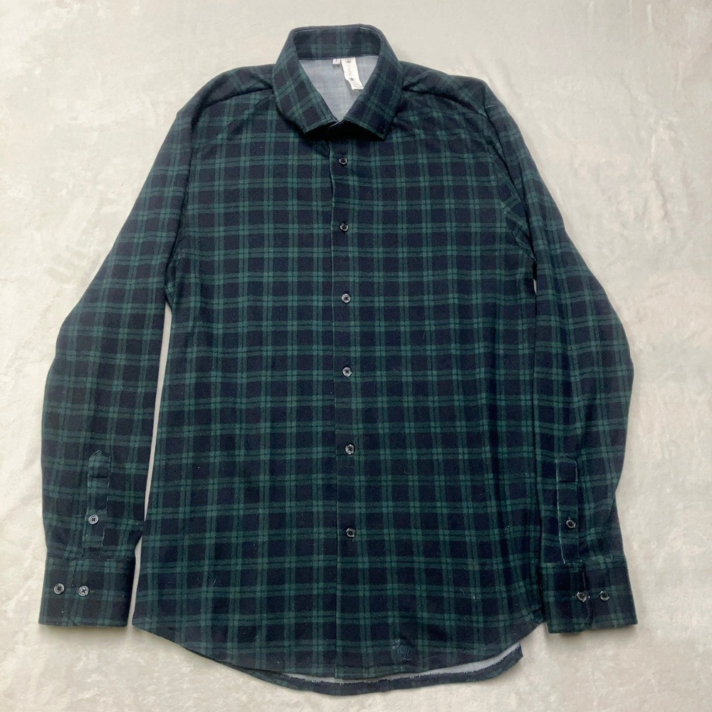 State and Liberty Button Down Mens Large Green‎ Plaid Athletic Fit Performance L